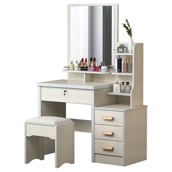 Latitude Run® Modern Vanity Set Makeup Desk Ivory White | Wayfair